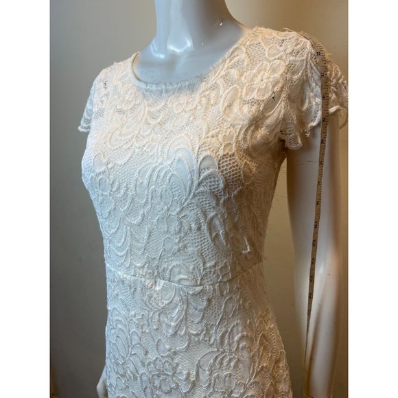 ODCOCD Womens Lace Sheath Mini Dress Cap Sleeve Crew Neck White Size Medium - Picture 4 of 8